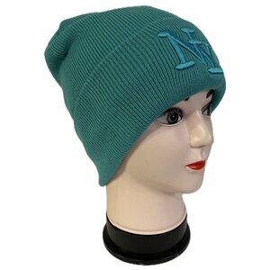 Embroidered NY Men Women Winter Knit Warm Fur lined Beanie Hat - Teal